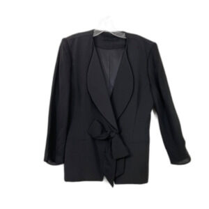 Vtg. Peggy Jennings 100 % silk plunge neckline blazer jacket women’s 8 Black